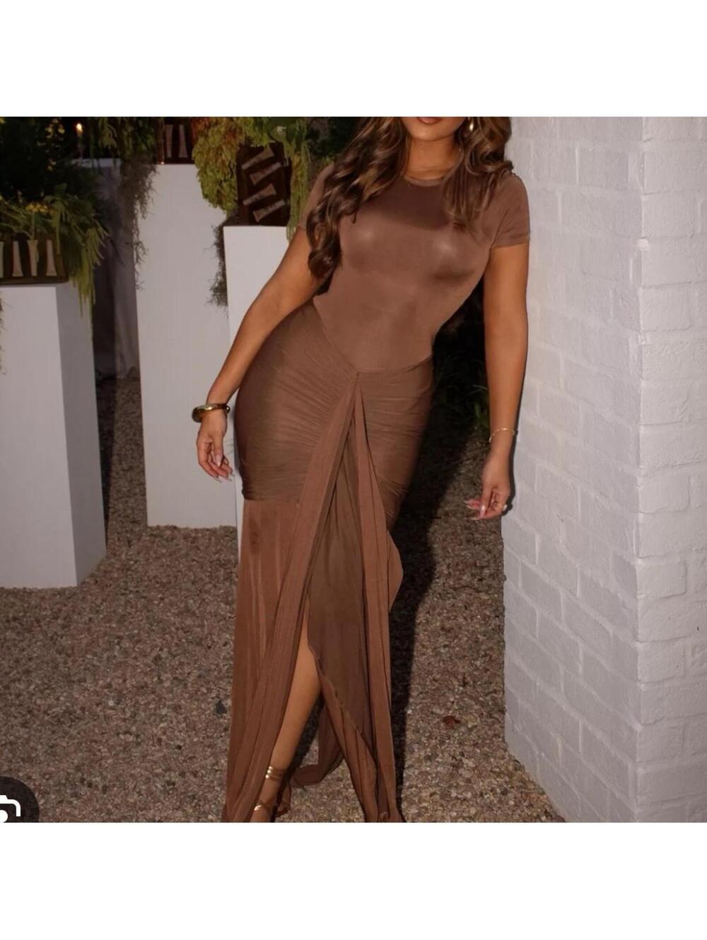 MOTHER OF ALL Viola T-shirt Midi Dress in Brown - Picture 2 of 9